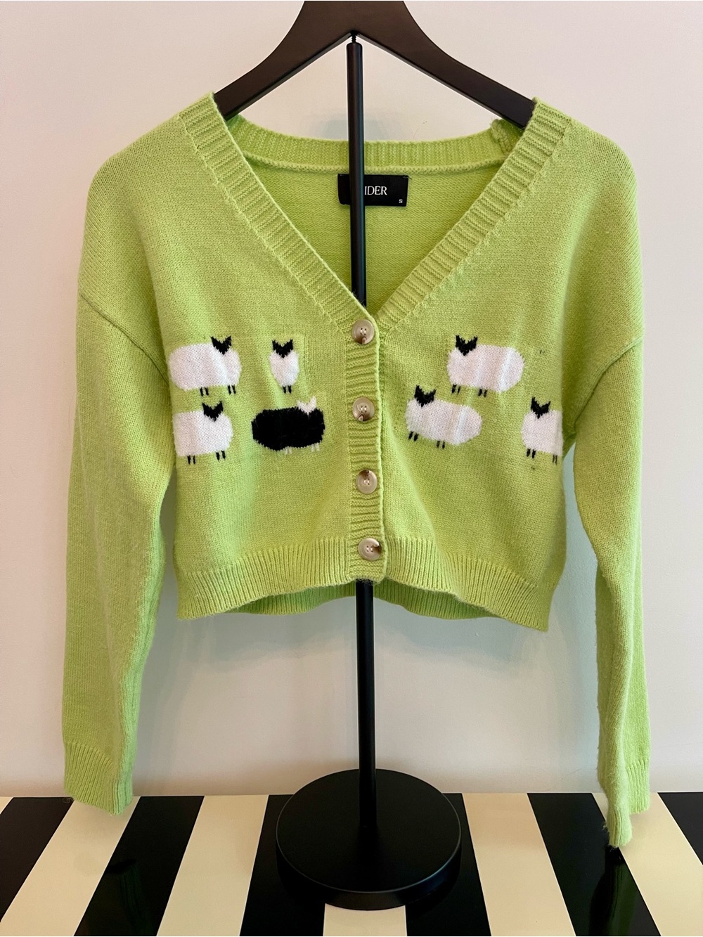 Cider V-Neck Lime Green Cardigan with Sheep